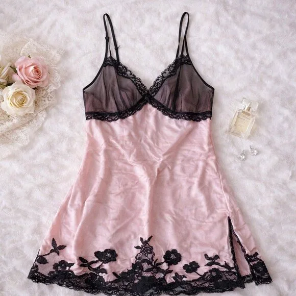 Vintage Victoria's Secret 100% Silk Pink Lace Slip Dress Size S Y2K - Picture 2 of 14